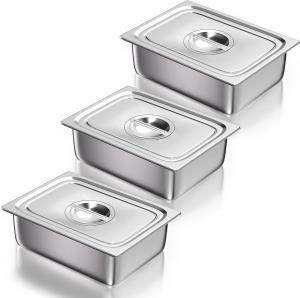 Кастрюли WantJoin 1/2 размера для парового стола с крышками, 3 шт, серебряный