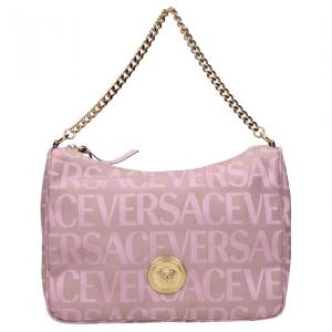 Тканевая сумка через плечо среднего размера для женщин розовая VERSACE, Set (Bag+Dust Bag)