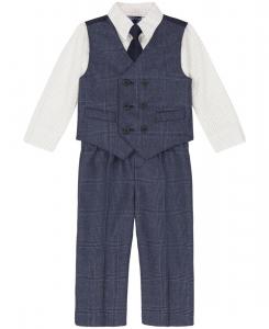 Детский комплект для мальчика: жилет, рубашка, галстук и брюки в тон ткани в клетку Nautica, Dark Blue