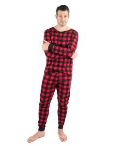 Мужская хлопковая клетчатая пижама из двух частей для отдыха Leveret, Plaid black & red
