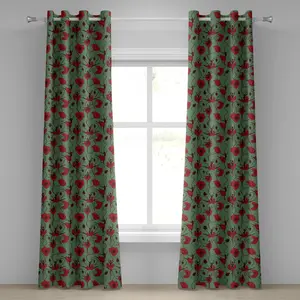 Штора на люверсах ABAKUHAUS Маки, цветочная композиция с абстрактным ботаническим принтом на тему танца балерины, декоративная двухпанельная штора, 280 см x 175 см, цвет: зеленый, каштановый, коричневый, красный Abakuhaus