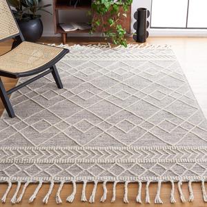 Ковер SAFAVIEH, 92 x 153 см, Natura Collection, Ivory & Black, ручной работы, марокканский бохо с плетеными кистями из шерсти, идеально подходит для помещений с высокой проходимостью: прихожая, гостиная, спальня (NAT339A)