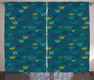 Штора ABAKUHAUS Принцесса в деревенском стиле, тиары в виде девчачьей короны, присборенная штора для спальни с петлями и крючками, 280 x 245 см, бирюзовый, желтый и фиолетовый Abakuhaus