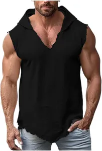 Мужская безрукавка с капюшоном, хлопок-лен, летняя майка