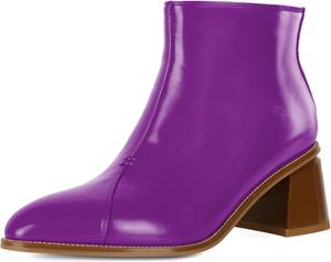 Женские ботильоны Esvowido с застежкой-молнией, толстым каблуком, круглым носком и низким каблуком для работы, свиданий и вечеринок, Purple