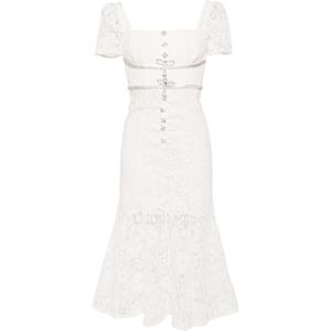 Платье миди Self portrait с кружевом и стразами в виде банта Self-portrait, слоновая кость