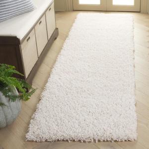 Ковер-дорожка SAFAVIEH, 69 x 366 см, Classic Shag Collection, White, ручной работы, идеально для помещений с высокой проходимостью в гостиной, спальне (SG240A)