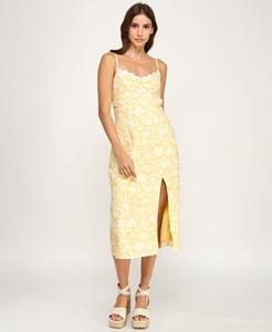 Детское облегающее платье миди без рукавов с рюшами на груди ROW A, Gold