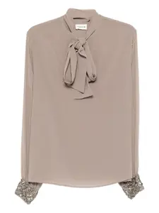 Блузка с декорированными манжетами и бантом на вороте P.A.R.O.S.H., коричневый