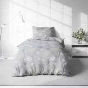 Комплект постельного белья из 4 предметов 155x220 см, снежинки, серая фланель, хлопковая фланель, зимний бобр One-Home