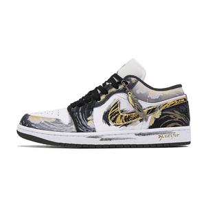 Jordan Кроссовки Air 1 Lucifer устойчивые к истиранию низкие винтажные баскетбольные Unisex Black Gold