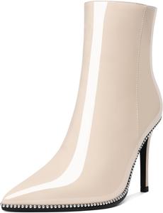 Женские ботильоны AUMOTED с заостренным носком, высокие каблуки-стилет, короткие ботинки с бусинами и молнией, каблук 3,7 дюйма, осенне-зимние нарядные женские ботинки