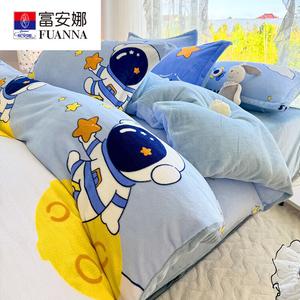 Fuanna Комплект постельного белья из 4 предметов (простыня на резинке 180 см, пододеяльник 200х230 см), двусторонний флис, цвет Happy Planet