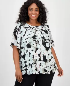 Плюс сайз блуза с цветочным принтом Clip-Dot Kasper, зеленый