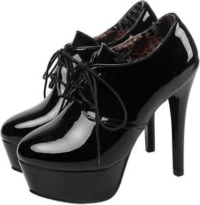 Женские ботильоны SHEMEE из лаковой кожи на шпильке с платформой, шнуровкой и высоким каблуком, Black