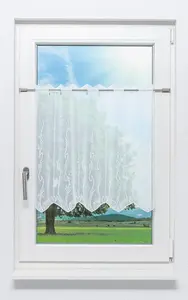 Штора для кафе, кружево Плауэн - Племенной (Ш x В) 113,4 см * 60 см, белый/чистый белый Plauener Spitze