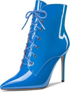 Женские ботильоны Castamere на высоком каблуке, застежка-молния, заостренный носок, короткие ботинки с шнуровкой, сексуальные офисные туфли с каблуком 3,9 дюйма, Blue Patent