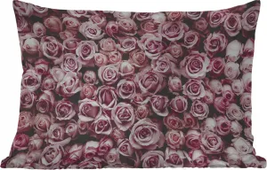 Подушка для улицы - Цветы - Розы - Натуральный - Розовый - Ботанический - 60 x 40 см - Устойчива к погодным условиям - Подушка для отдыха - Декоративная подушка - Подушка для дома MuchoWow