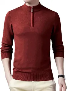 Мужской свитер с длинным рукавом — полузастежка водолазка однотонный винтажный вязаный дизайн