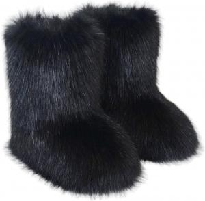 Женские сапоги из искусственного меха, пушистые зимние сапоги средней длины Y2K, теплые и удобные зимние ботинки, меховые обувь для улицы и дома на плоской подошве YFJNV, Black