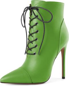 Женские ботильоны SAMMITOP с зауженным носком и шнуровкой, короткие ботинки с анималистичным принтом, Olive Green