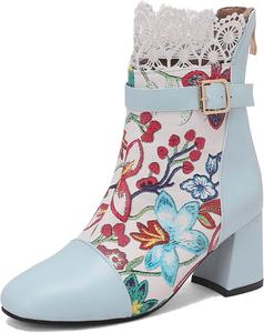 Женские ботильоны с кружевными оборками на щиколотке с блочным каблуком Renessmi, Blue 1