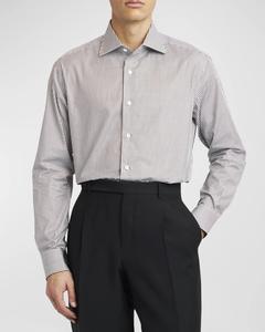 Мужская классическая рубашка из хлопка в бенгальскую полоску Brioni, цвет White Brow