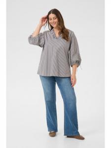 KAFFE curve Блузка с длинными рукавами KCmariana, стандартный крой, серо-белая в полоску