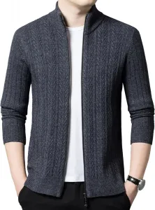 Мужской кардиган на молнии с воротником стойкой