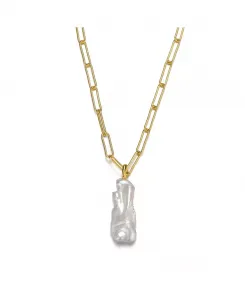 Многослойное ожерелье из стерлингового серебра с подвеской из настоящего пресноводного белого жемчуга в стиле барокко, покрытое 14-каратным желтым золотом Genevive, gold