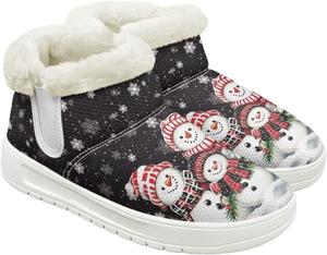 Женские зимние ботинки на щиколотку с искусственным мехом, теплые повседневные зимние ботинки для ходьбы Fuojuvelie, Christmas Snowman