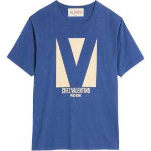 Valentino Футболка мужская синяя с круглым вырезом, умеренно прямой крой
