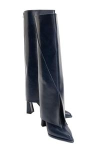 Женские высокие сапоги Aja на блочном каблуке-трансформере до колена Prologue Shoes, Navy faux leather