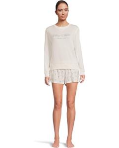 Женский комплект для сна HONEYDEW Sugar Sweetheart с длинными рукавами и шортами, Ivory Martinis
