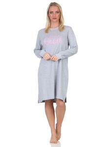 Ночная рубашка NORMANN Langarm Kuschel Interlock Frontprint, цвет grau-mel.