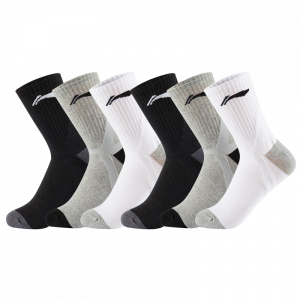 Набор из 3 пар носков LiNing Crew Socks Unisex., черный белый серый 6 pack