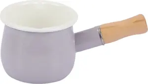 Эмалированная кастрюля для молока, подогреватель масла, антипригарная мини-кастрюля, 4 дюйма, 17 унций, небольшая кухонная утварь с деревянной ручкой (фиолетового цвета) Mmgoqqt