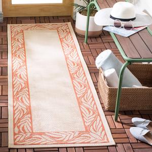 Ковер SAFAVIEH, 69 x 201 см, Washable Rug Outdoor Courtyard Collection - Runner, Natural & Terracotta, не линяет и легко чистится, идеален для патио, прихожей, гардеробной, коридора, кухни (CY1551-3201)