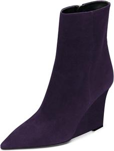 Женские классические ботильоны с закрытым носком, заостренные, на щиколотке, с боковой молнией, на танкетке, на высоком каблуке, зимние, удобные повседневные рабочие туфли, размер 4-16 US Wo wagas, Purple