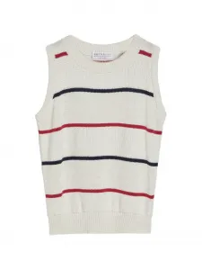 Фактурный жилет в полоску Brunello Cucinelli Kids, бежевый