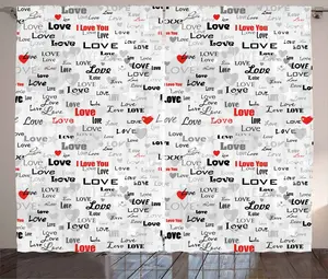 Штора ABAKUHAUS Rustic Love, каллиграфическое сердце и звезда, универсальная тесьма для гостиной с петлями и крючками, 280 x 245 см, черный, серый, красный Abakuhaus