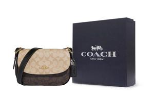 COACH Искусственная кожаная седельная сумка через плечо среднего размера женская светло-бежевая и коричневая