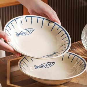 Ceramics Керамическая рисовая пиала для дома, набор стильных мисок и тарелок 2025, комбинация лапшичной и суповой чаши, круглое блюдо 20,8 см в форме лотоса - набор из 4 предметов