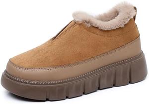 Зимние женские ботинки с легким надеванием, теплые снежные ботиночки, короткие замшевые ботинки на щиколотку с флисовой подкладкой, уютные водонепроницаемые нескользящие обувь для прогулок в холодную погоду и повседневной носки Qacksv, Khaki