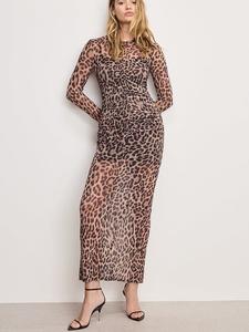 Платье макси с сетчатой отделкой и сборками Good American, lucky leopard