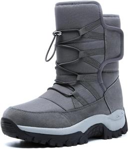 Зимние снеговые ботинки для мужчин, теплые, легкие, с противоскользящей подошвой, средние по голени для холодной погоды, для улицы Qacksv, серый