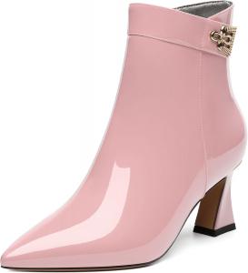 Женские ботильоны, модные сексуальные ботинки с заостренным носком и средним каблуком, тонкие высокие каблуки 2,5 дюйма CDXJHYMY, Pink Patent