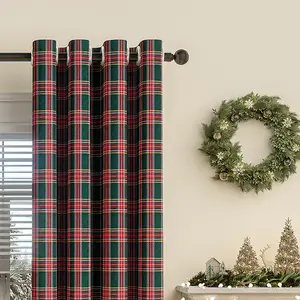 Непрозрачная рождественская штора с люверсами, клетчатая панель для гостиной, спальни, ресторана, красно-зеленая, Ш132 x В274 см BTTO