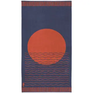 Пляжное полотенце Sunny Waves 100x180, для пляжа и бассейна, в морском стиле, закат Seahorse, синий