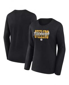 Женская черная футболка Pittsburgh Steelers Grip с длинным рукавом Logo Athletic